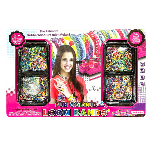 FUN COLOR LOOM BANDS 1600PC W 2 KNITTING