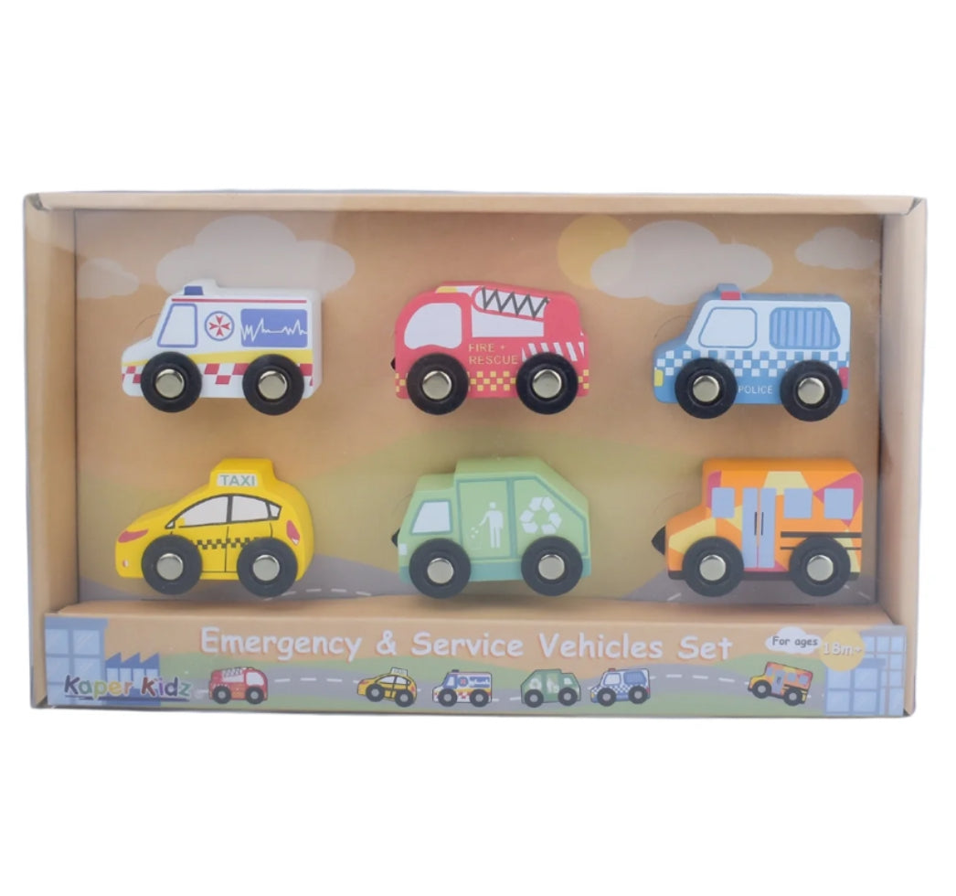 WOODEN VEHICLE SET EMERGENCY & SERVICE