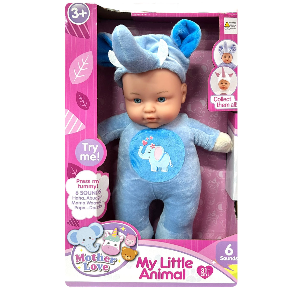 DOLL 31CM W SOUNDS COSTUME ELEP/ UNICORN