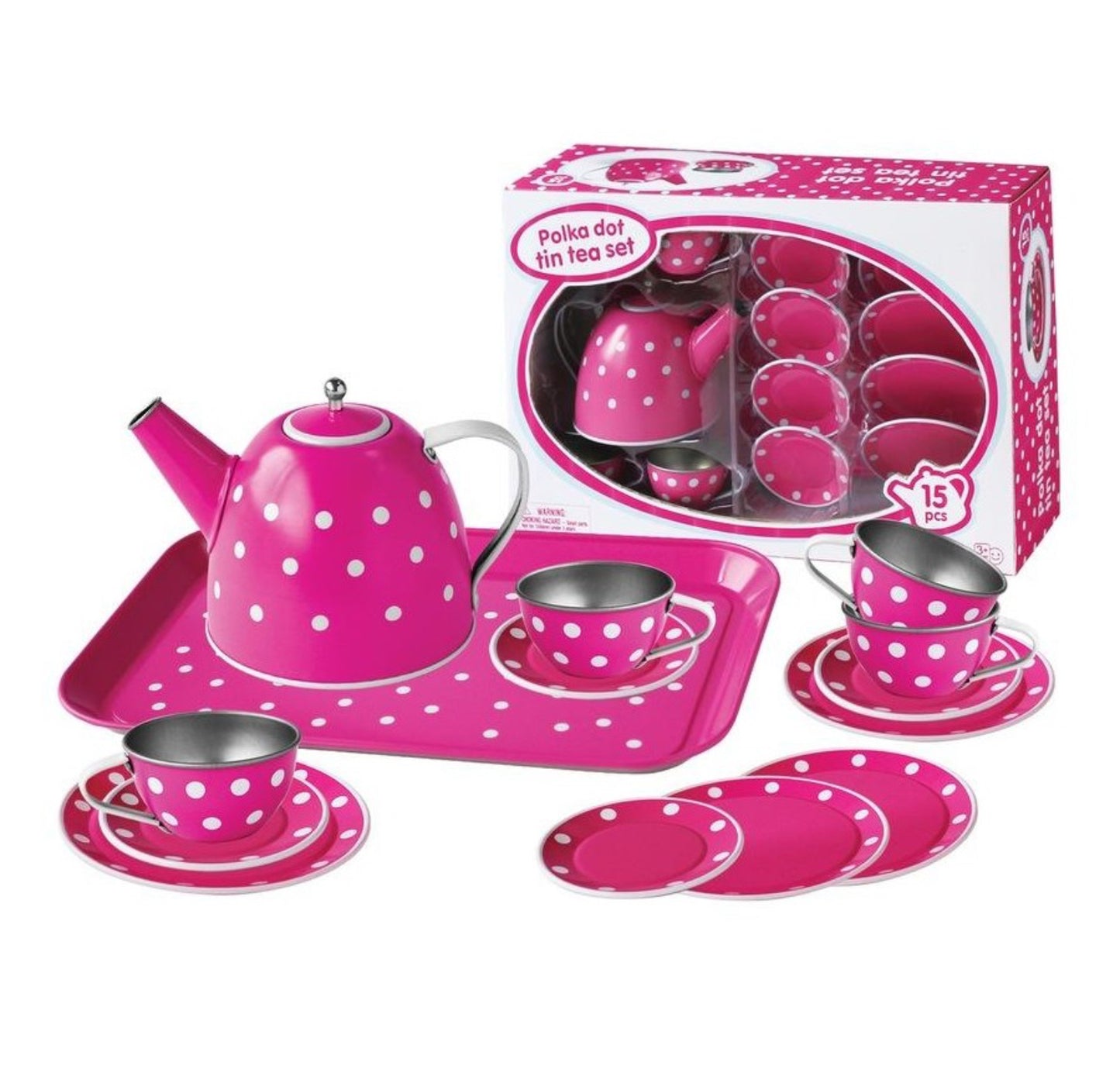 TEA SET 15PCS WHITE POLKA DOT ON PINK