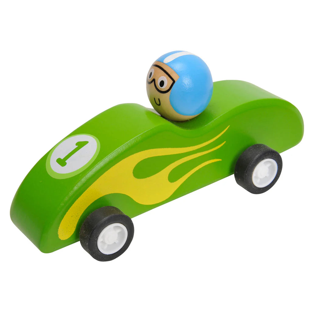 WOODEN PULL BACK RACING CAR