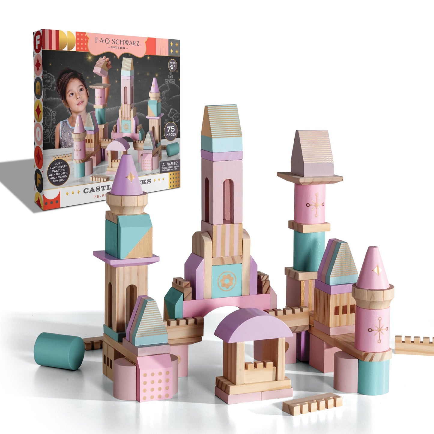 Fao Wood Castle Blocks 75Pc Pink