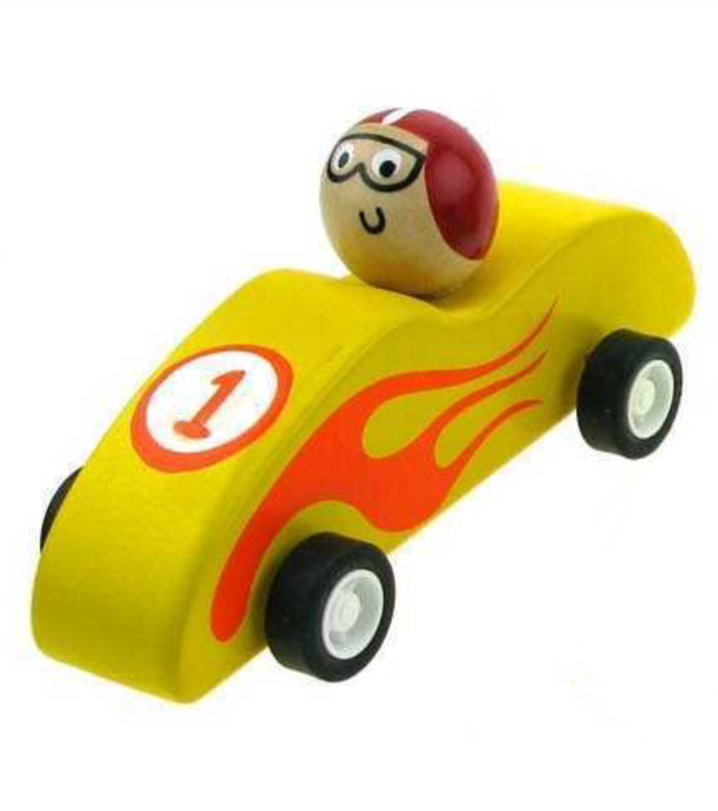 WOODEN PULL BACK RACING CAR