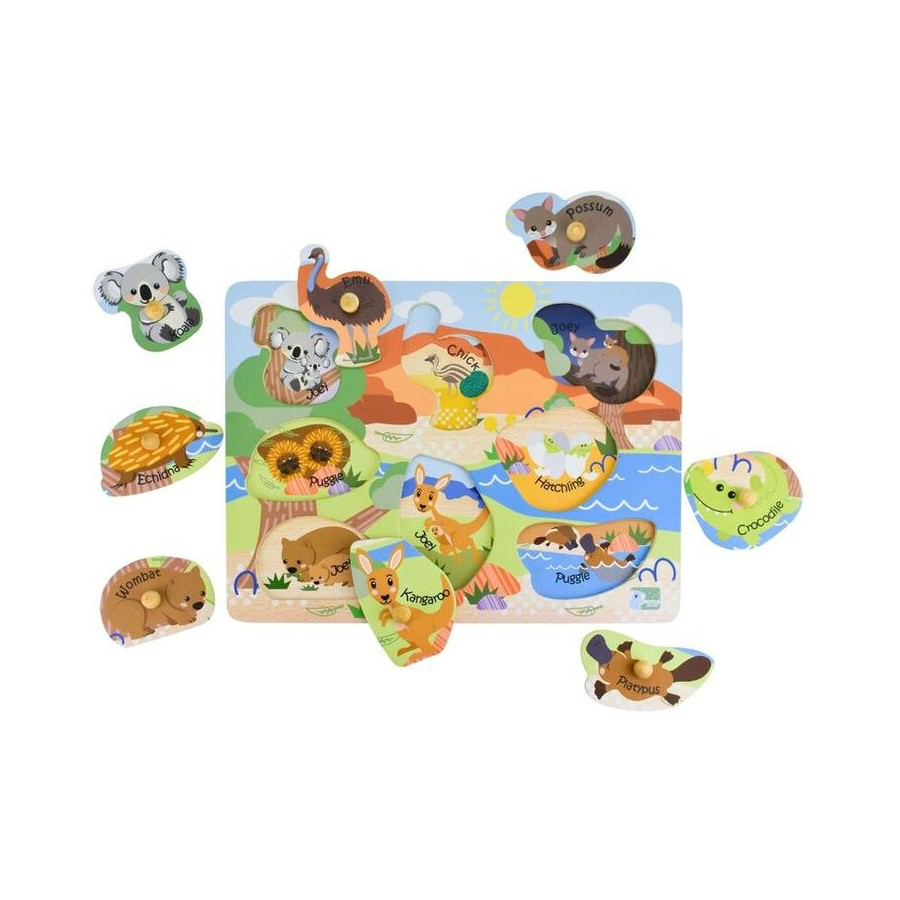 PUZZLE WOOD 2 IN 1 AUSSIE ANIMALS & BABY