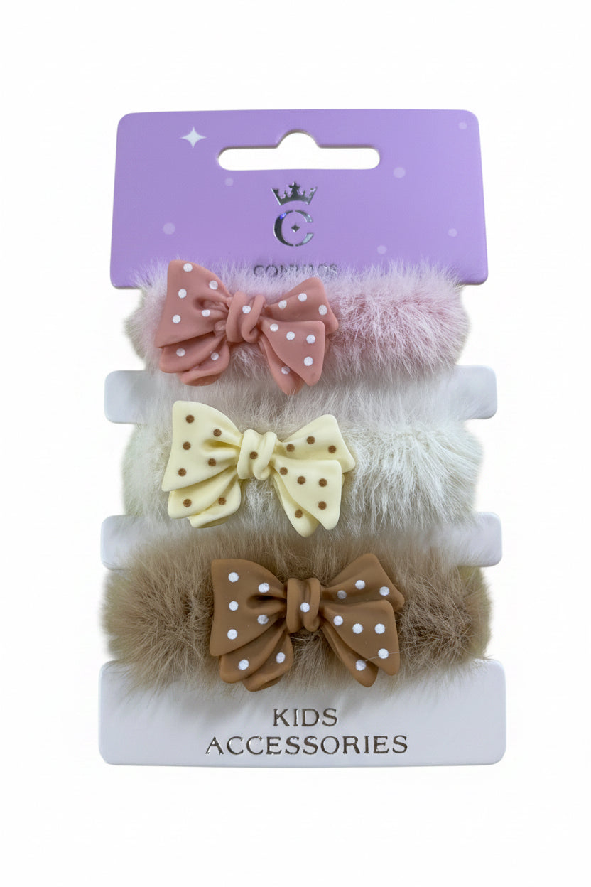 C/NICE HC01049 3PC FLUFFY BEAR HAIR TIES