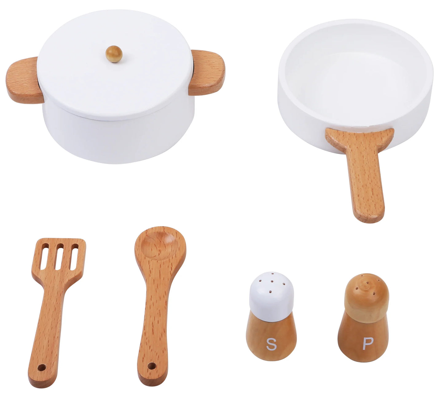 WOODEN PLAY KITCHEN W COOKWARE