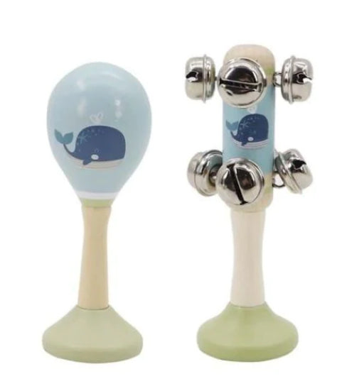 Wooden Breezy Sea 2Pc Musical Set Whale