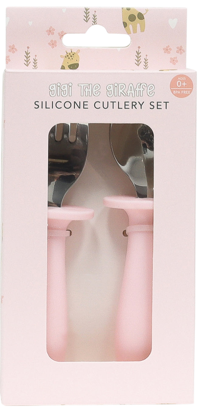 SPLOSH BABY GIRAFFE SILICONE CUTLERY SET