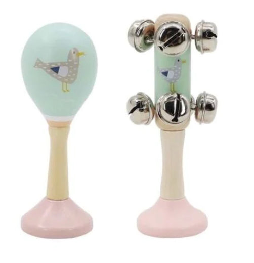WOODEN BREEZY SEA 2PC MUSICAL SET SEAGUL