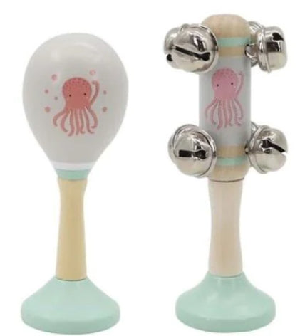 WOODEN BREEZY SEA 2PC MUSICAL SET OCTOPU