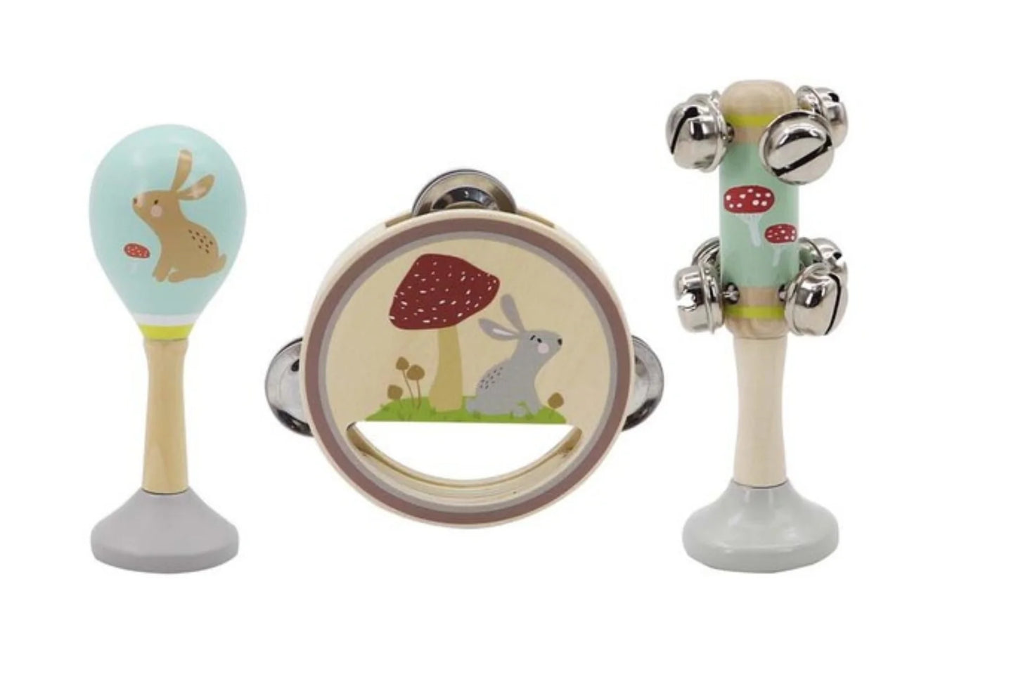 WOODEN 3PC MUSICAL SET RABBIT