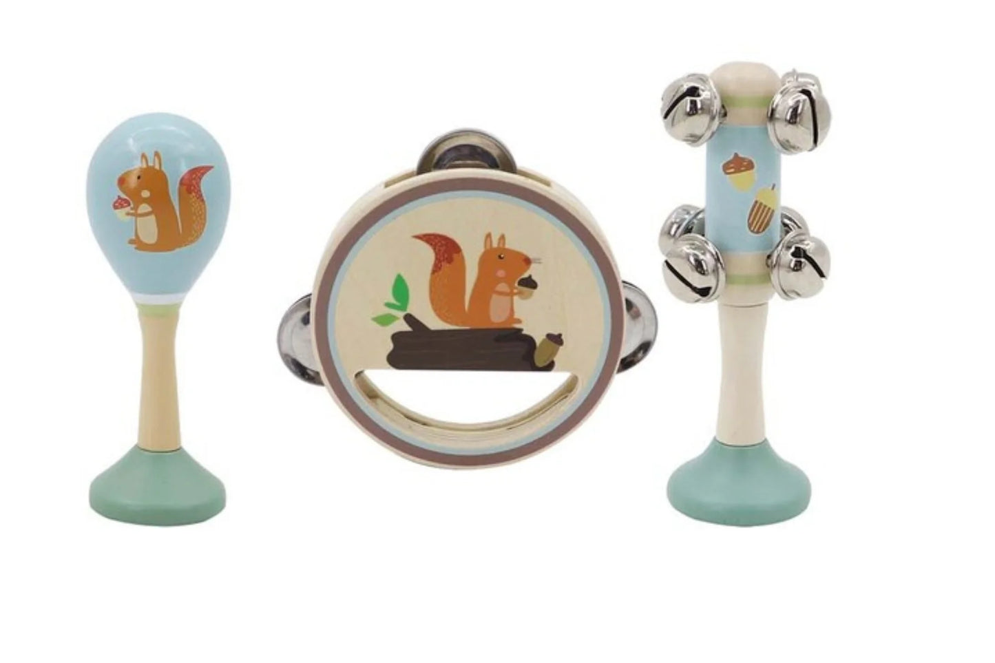 WOODEN 3PC MUSICAL SET SQUIRREL