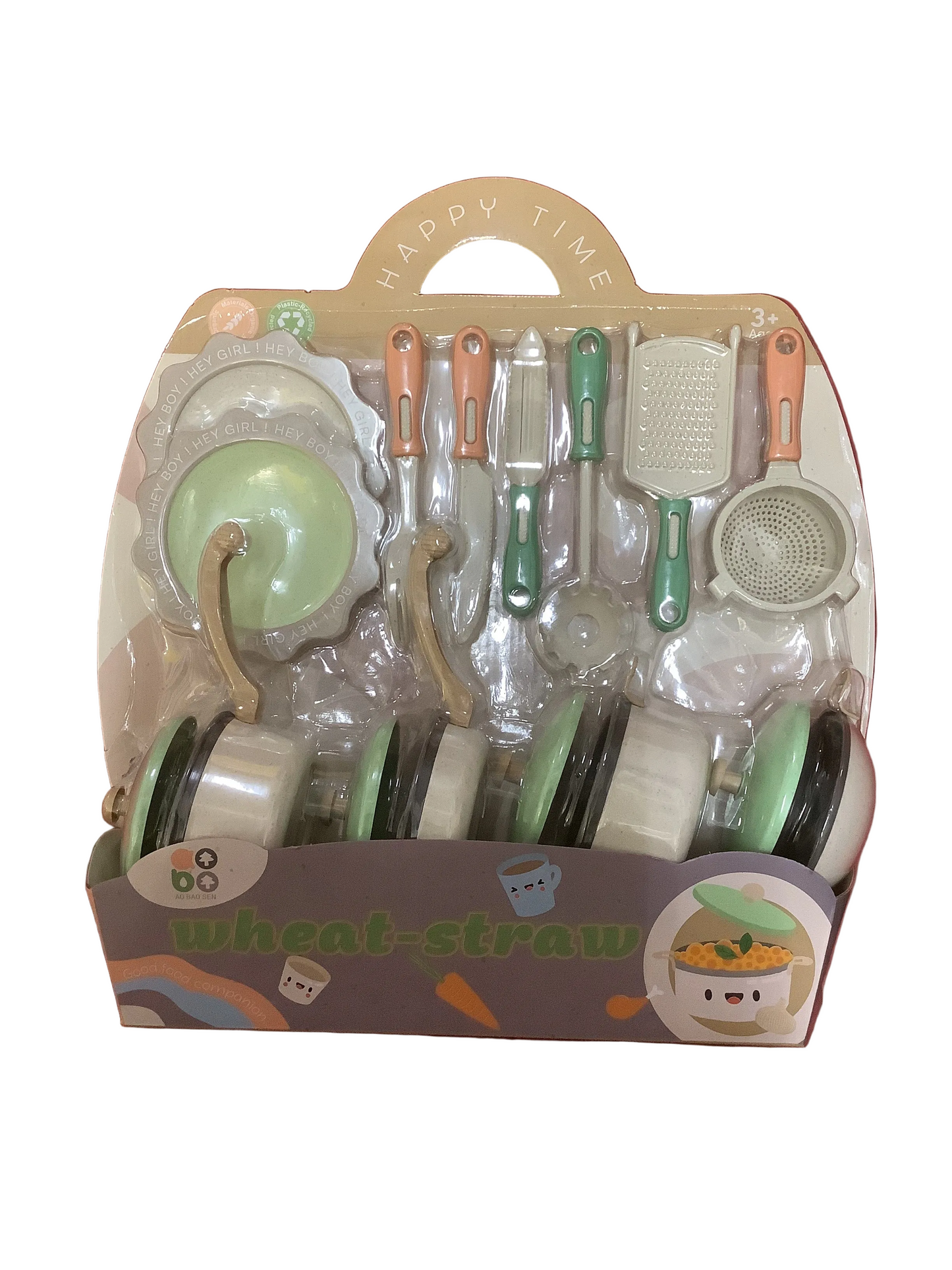 PLASTIC LIDDED POTS & UTENSILS SET