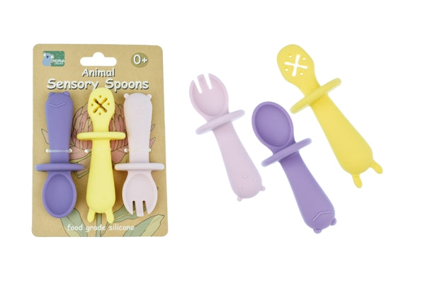 SILICONE ANIMAL SENSORY SPOONS AST COLOR