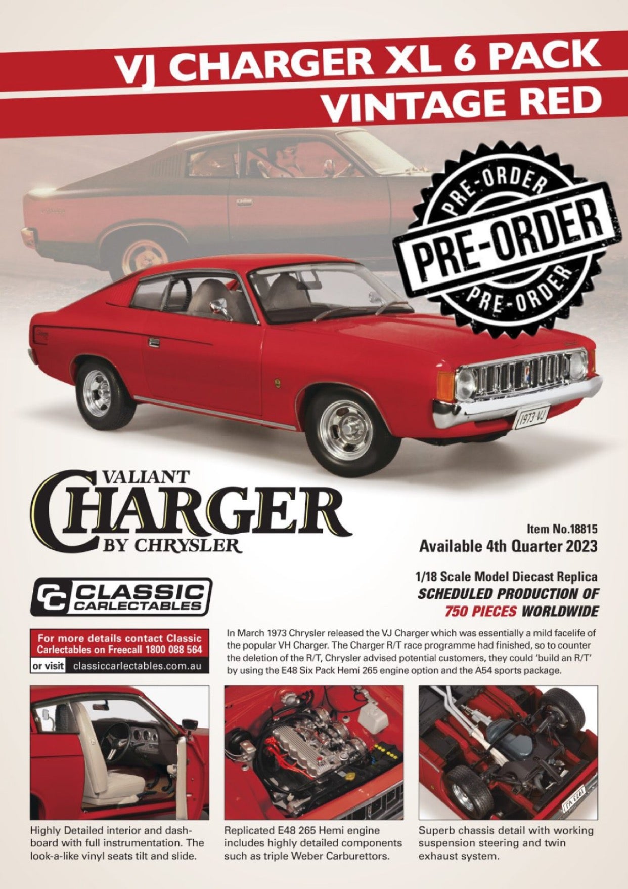1:18 Vj Charger Xl 6 Pack Vintage Red