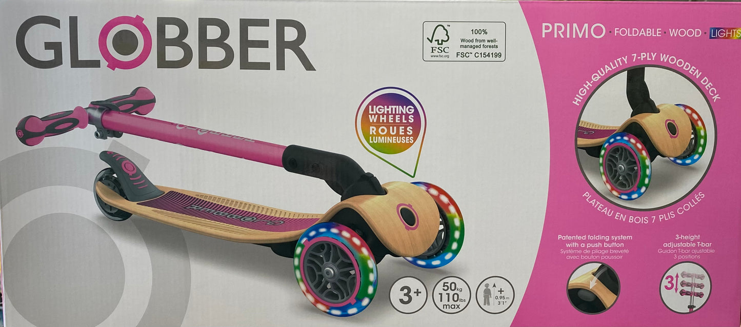 Globber Scooter Primo Wood W/Lights Pink