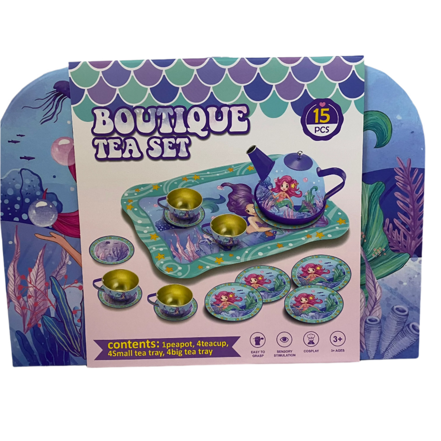 TIN TEA SET IN CASE MERMAID