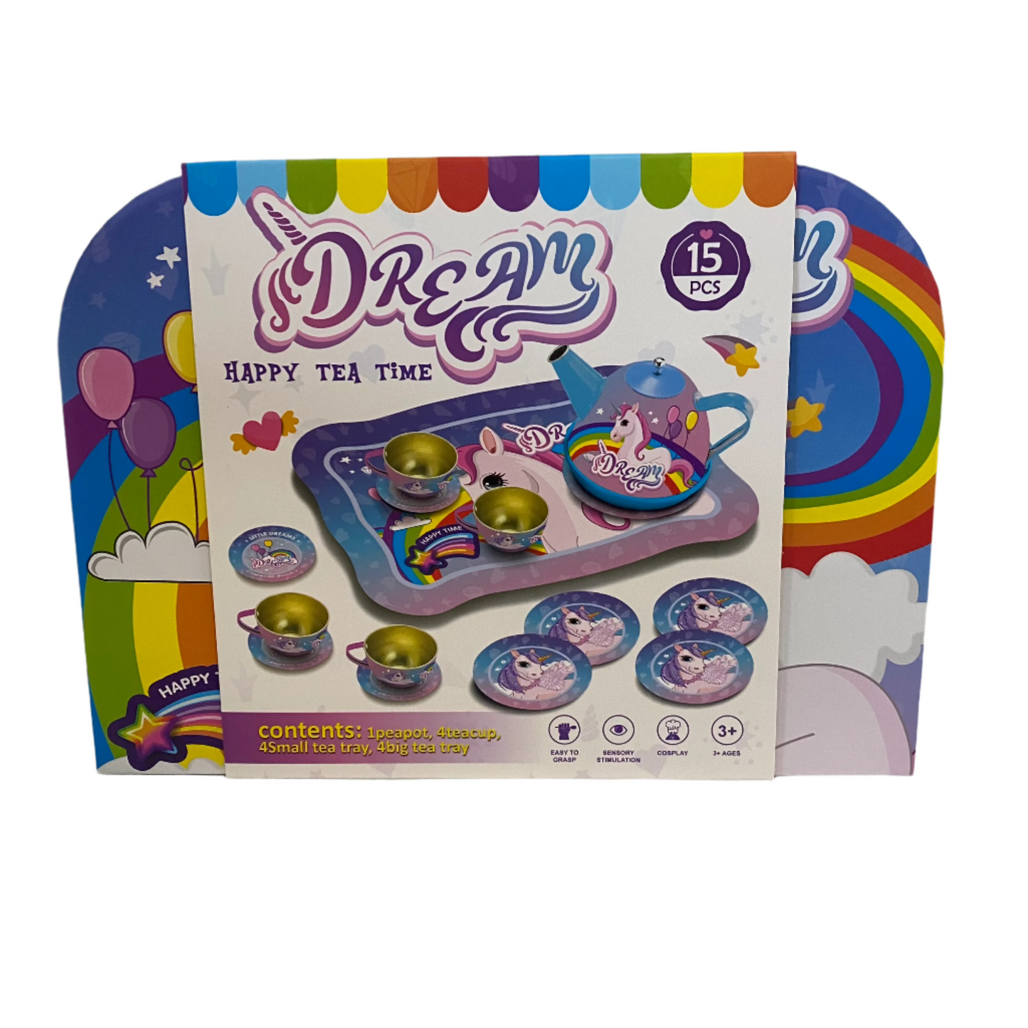 TIN TEA SET IN CASE UNICORN