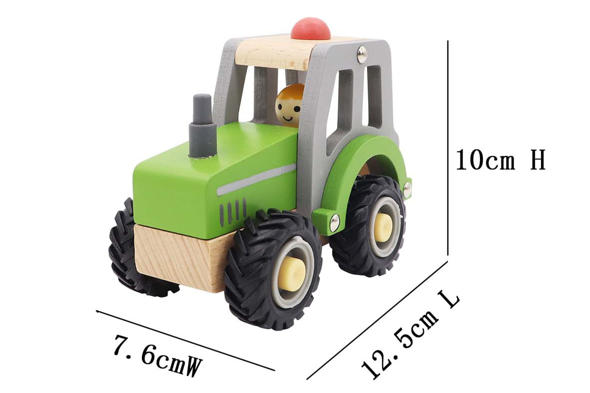 WOODEN TRACTOR W RUBBER WHEELS GREEN