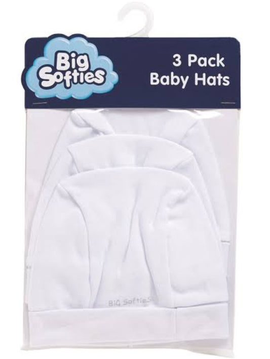 Big Softies 3 Pk Baby Hats White