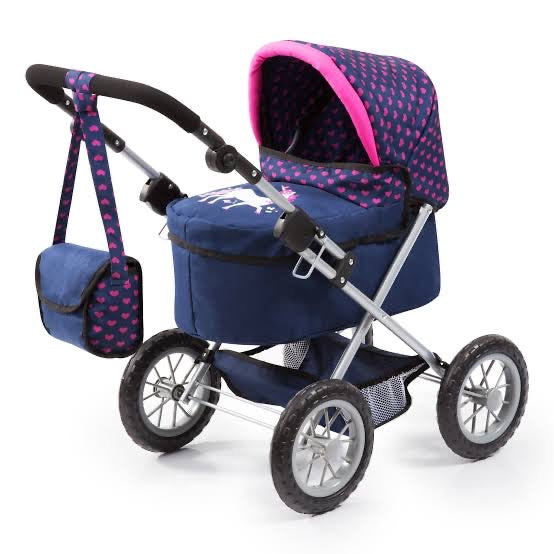 BAYER TRENDY DOLL PRAM DBLUE HEART/UNIC
