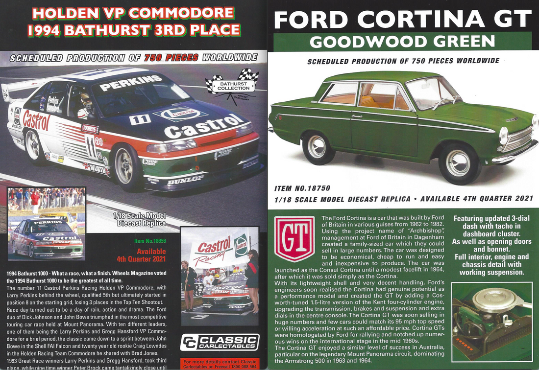 🌟 HOLDEN VP COMMODORE - 1994 BATHURST 3RD PLACE  🌟 FORD CORTINA GT - GOODWOOD GREEN