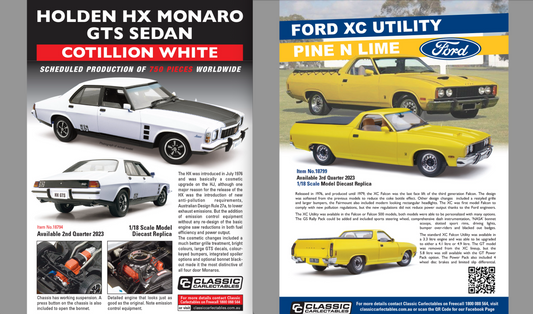 Holden HX Monaro GTS Sedan Cotillion White - Ford XC Utility Pine N Lime