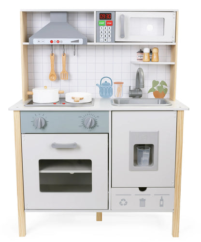 WOODEN PLAY KITCHEN W COOKWARE