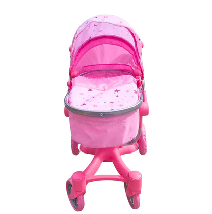 PW DOLL PRAM 2 IN 1 DLX PINK W STARS