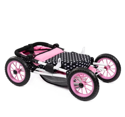BAYER TRENDY DOLL PRAM PNK/BLK HOOD BOW