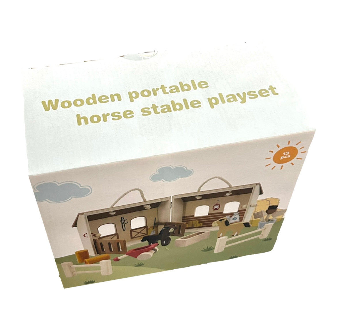 WOODEN PORTABLE HORSE STABLE PLAYSET
