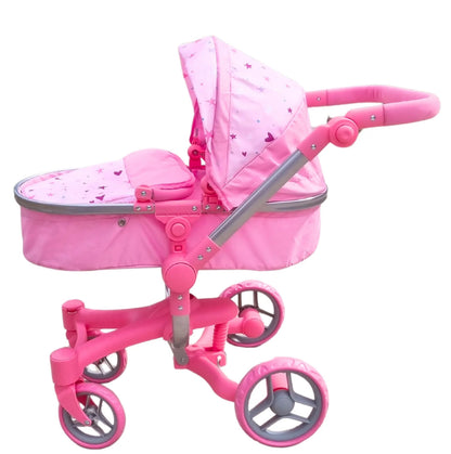 PW DOLL PRAM 2 IN 1 DLX PINK W STARS