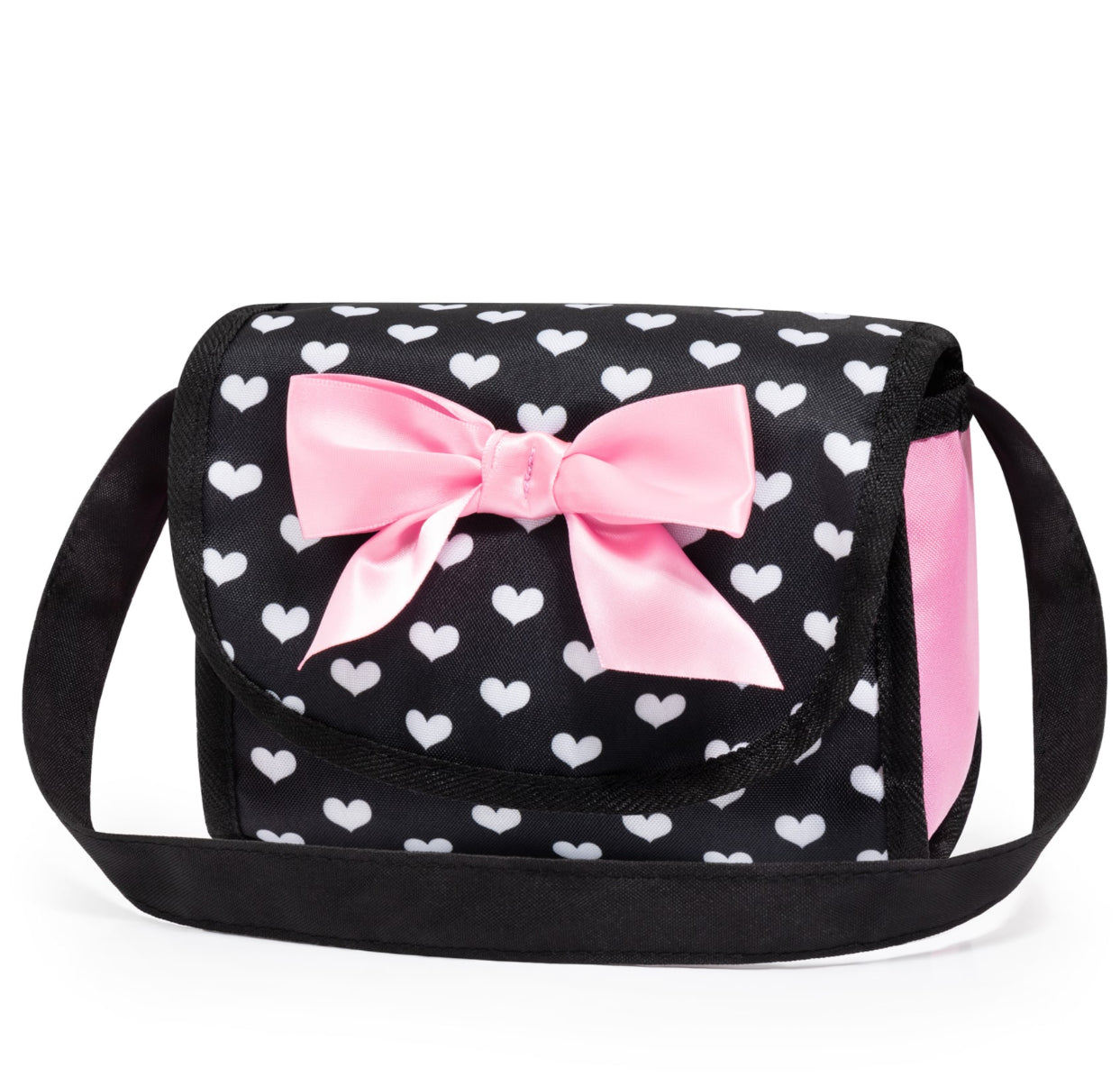 BAYER DOLL PRAM COSY PNK/BLK P/BOW