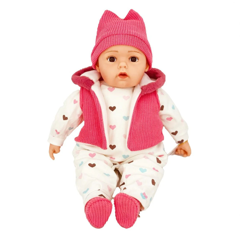 BABY DOLL EVA PINK/WHT HEARTS DOLL