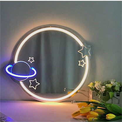 LED NEON SIGN MIRROR W STARS AND PLANET