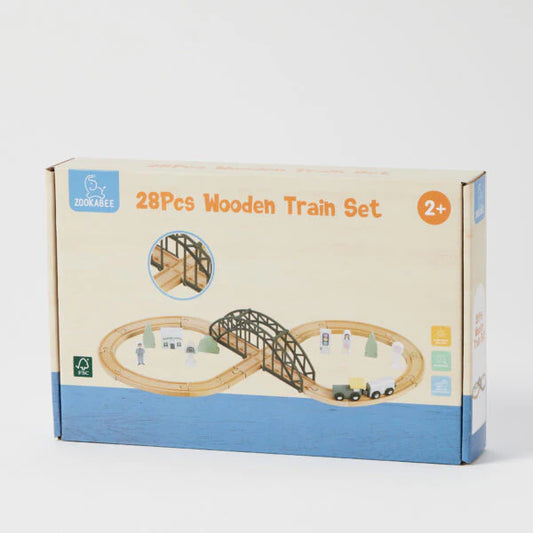 PILBEAM WOODEN TRAIN SET 28PCS