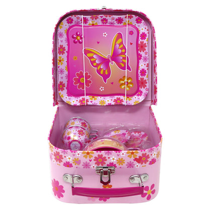TIN TEA SET 7PC VIBRANT BUTTERFLY P/POP