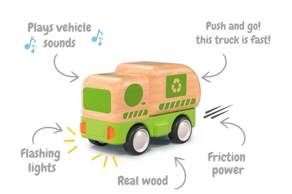 WOODEN FRICTION L&S RECYCLING TRUCK