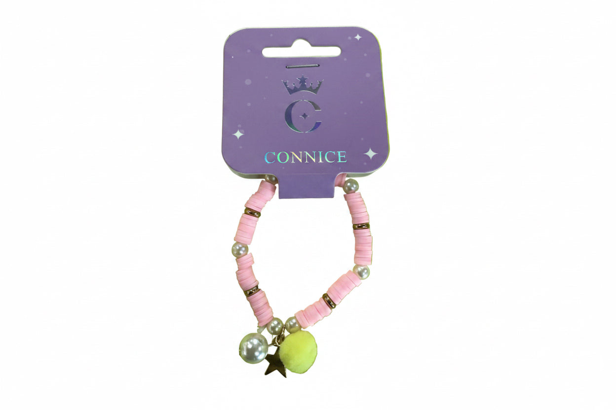 C/NICE HC10140 CLAY DISC POMPOM BRACELET