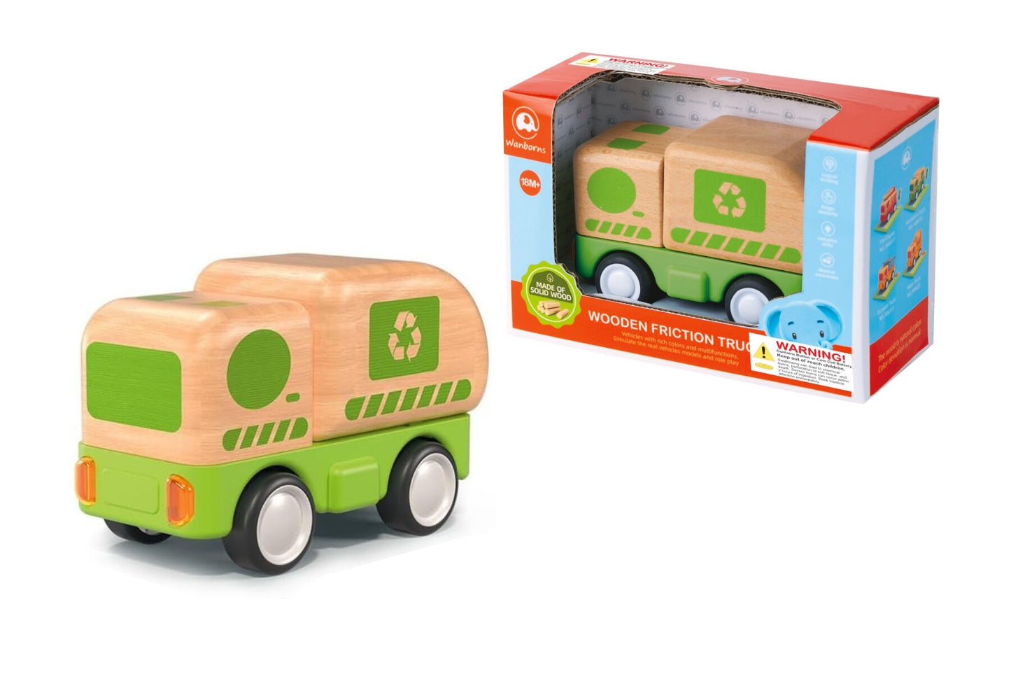 WOODEN FRICTION L&S RECYCLING TRUCK