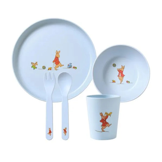 BUNNYKINS 5 PC DINNER SET BLUE