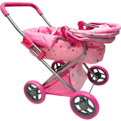 PW DOLL PRAM MEDIUM PINK W STARS