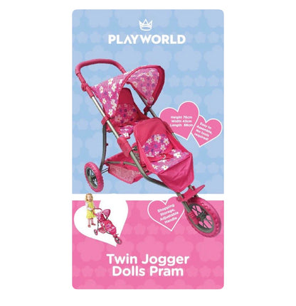 DOLL TWIN JOGGER PINK W FLOWERS