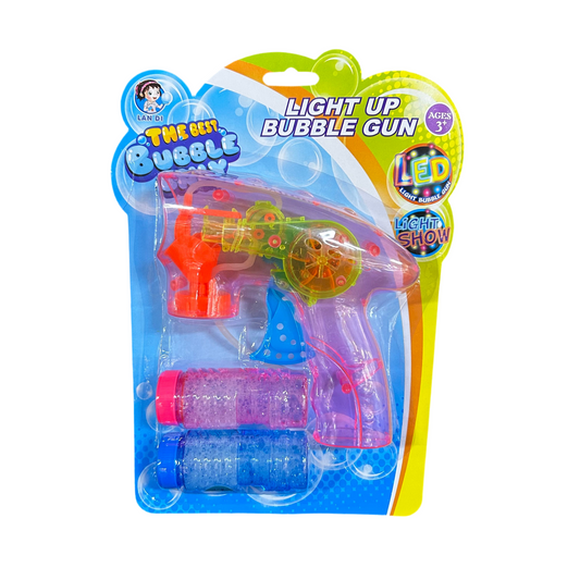 BUBBLE GUN LIGHT UP W 2PK SOLUTION