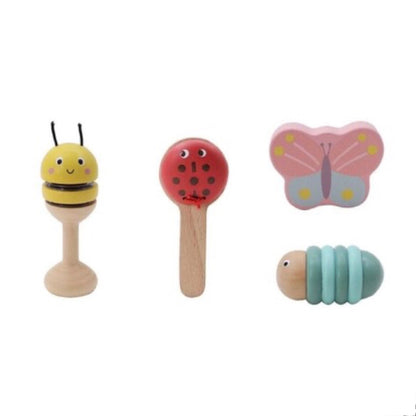 WOODEN SPRING INSECT MUSIC SET 4PC