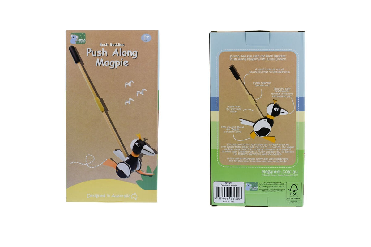 WOODEN PUSH ALONG MAGPIE
