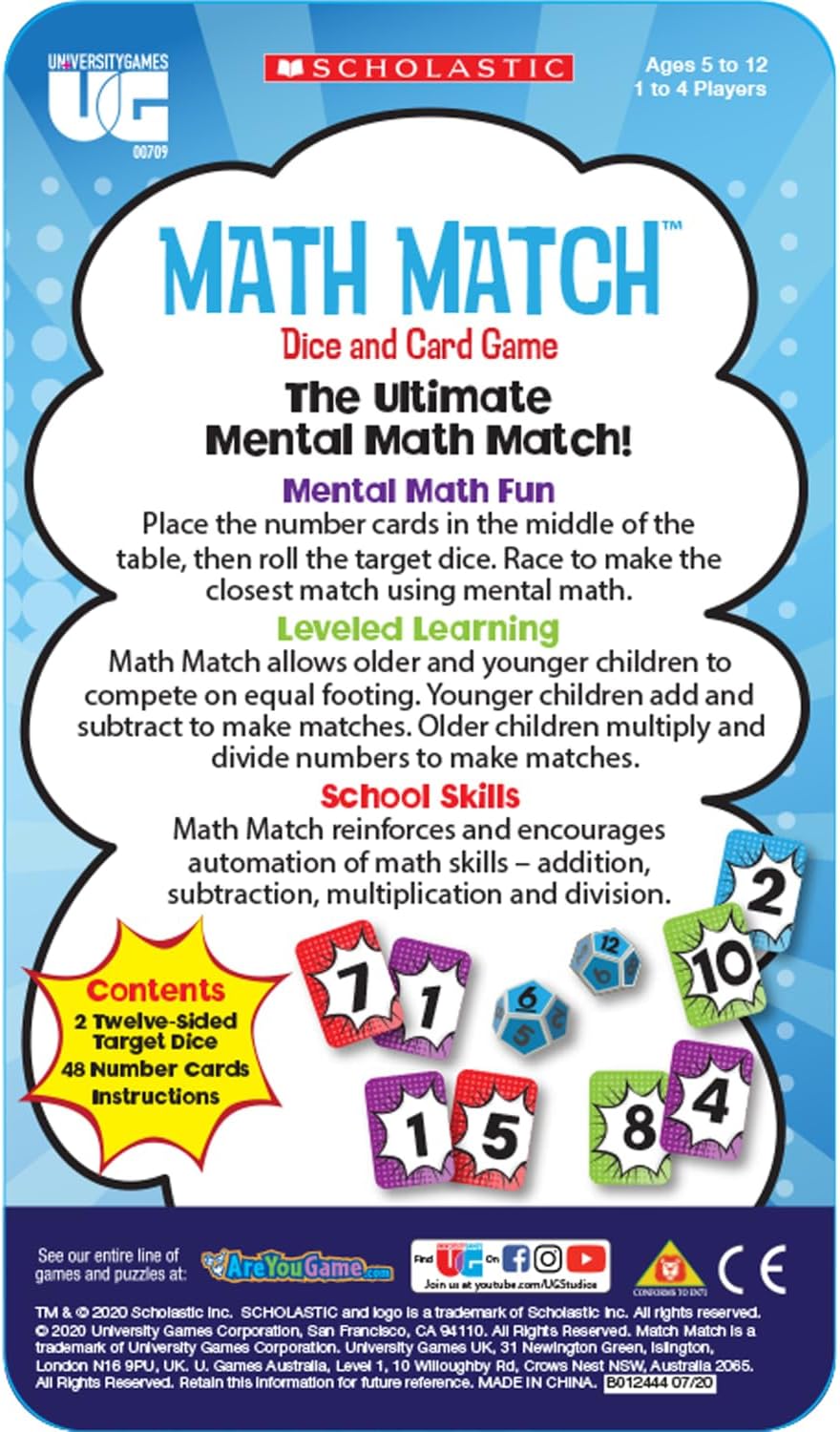GAME MATH MATCH DICE & CARD GAME IN TIN