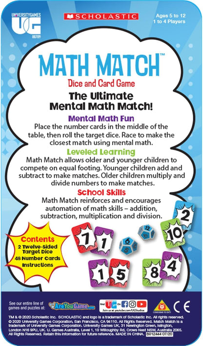 GAME MATH MATCH DICE & CARD GAME IN TIN
