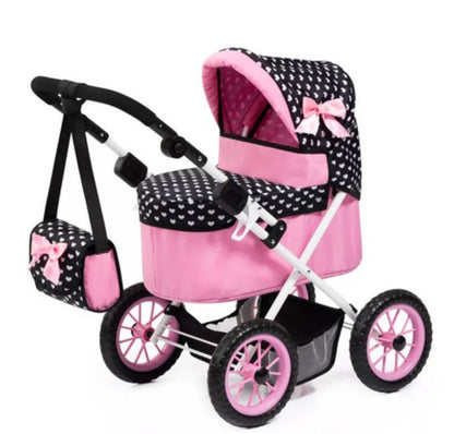 BAYER TRENDY DOLL PRAM PNK/BLK HOOD BOW