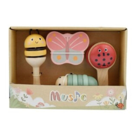 WOODEN SPRING INSECT MUSIC SET 4PC